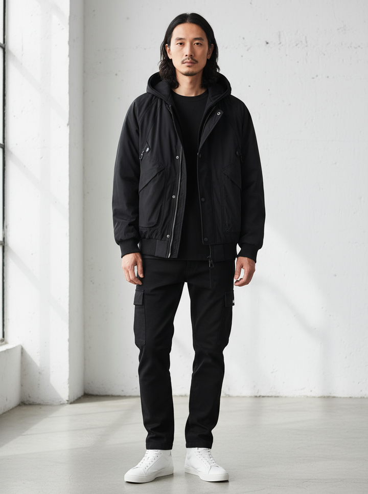 Layered Style Hood Warm Bomber Jacket ｜BM-O-121