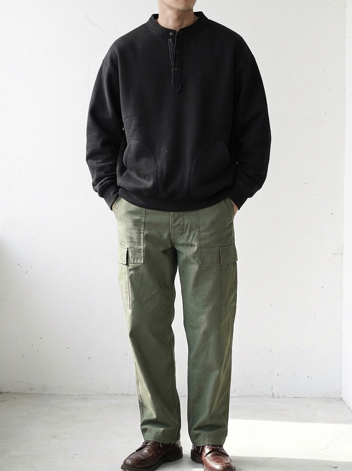 Henley Neck Brushed Fleece Lined Shirt｜BM-T-128