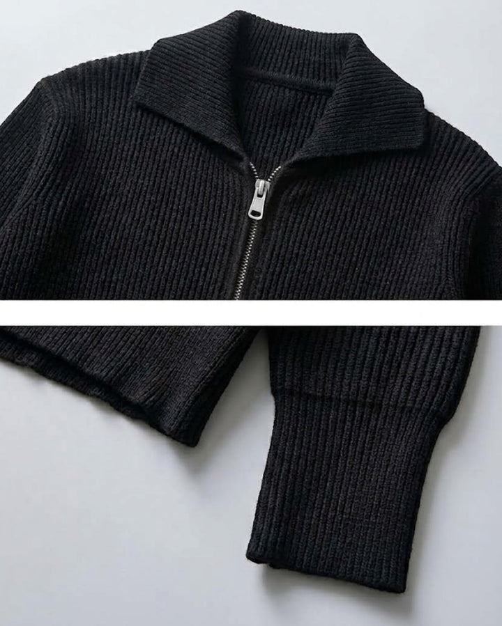 Ribbed Double-Zip Collared Knit Cardigan｜BM-T-184