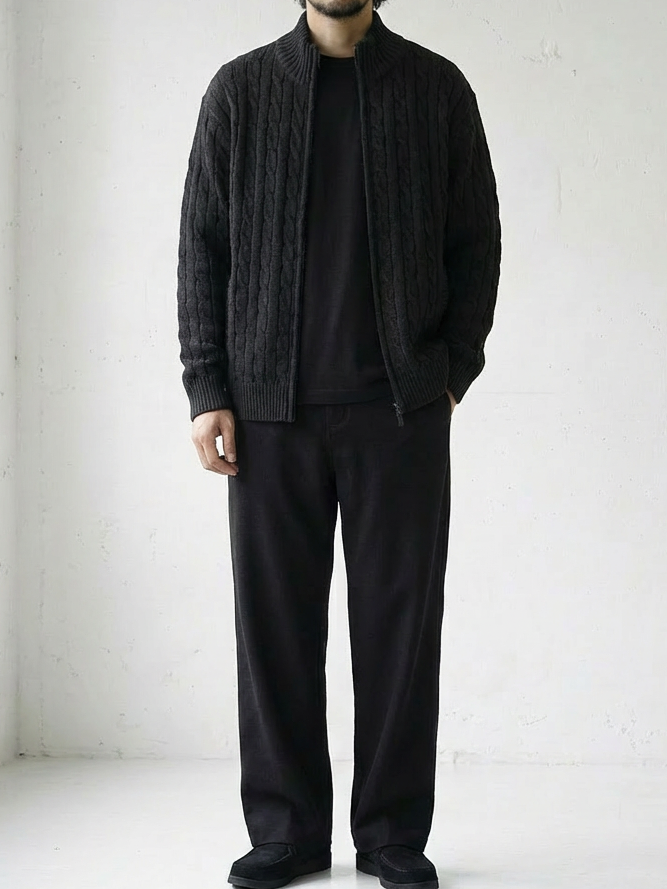 Shoulder Twist Zip Luxe Cardigan｜BM-T-139