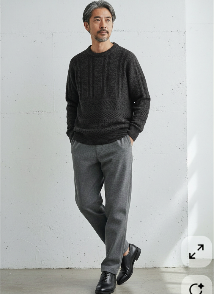 Half Neck Pullover Aran Sweater｜BM-T-119