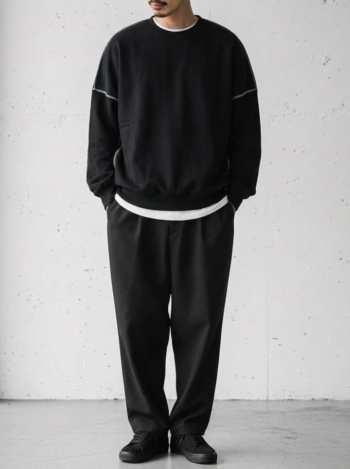 Plain Patchwork Round Neck Sweat Shirt｜BM-T-142