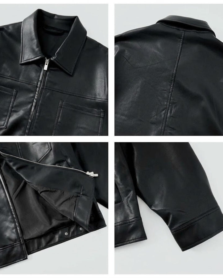 Faux Leather Collared Moto Jacket｜BM-O-150