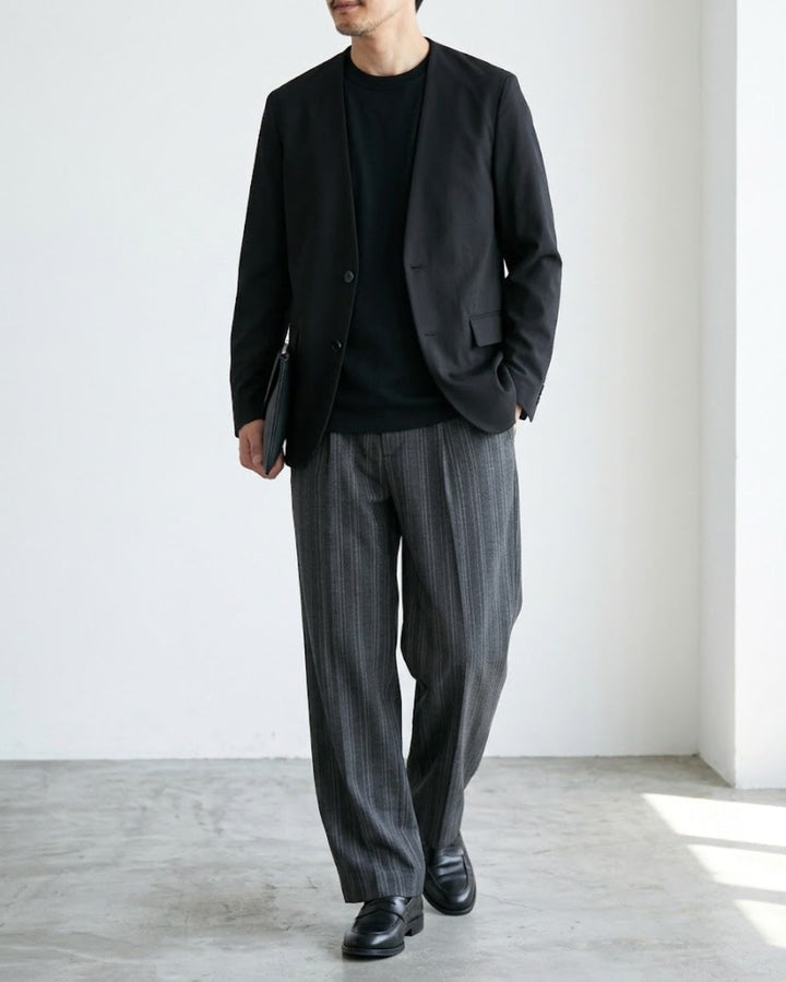 Striped Pleated Wide Leg Trousers｜BM-B-160