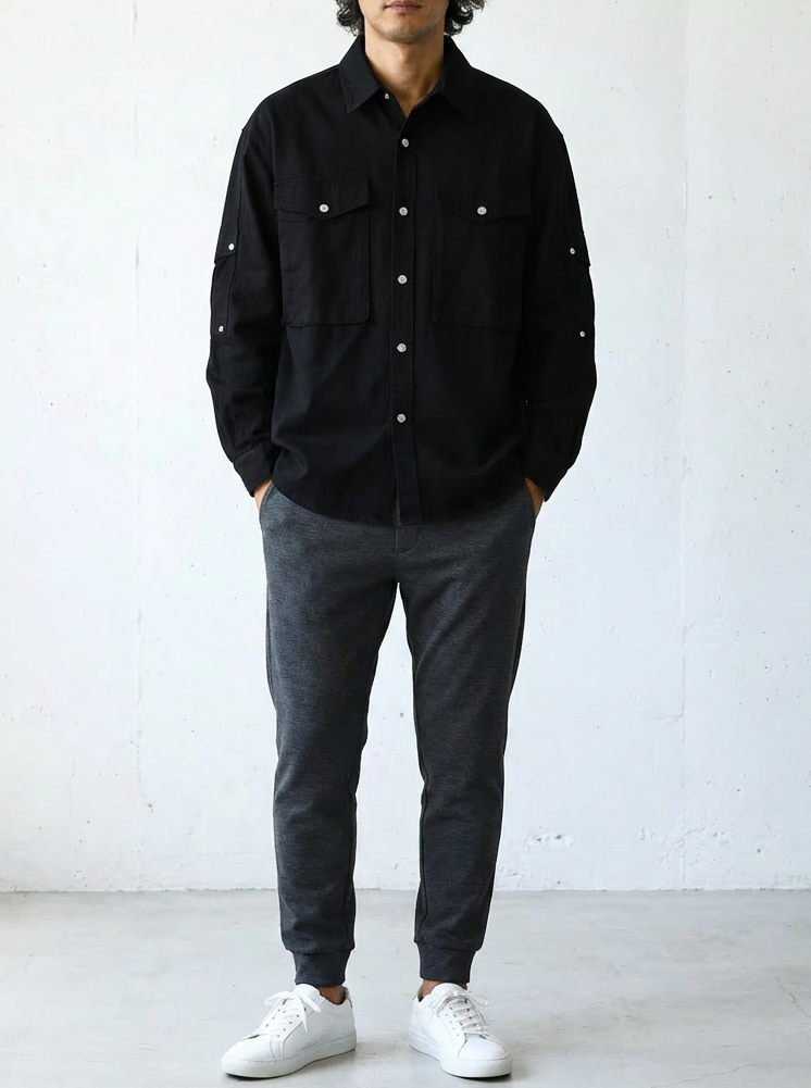 Vintage Black Modern Workwear Shirt｜BM-T-133
