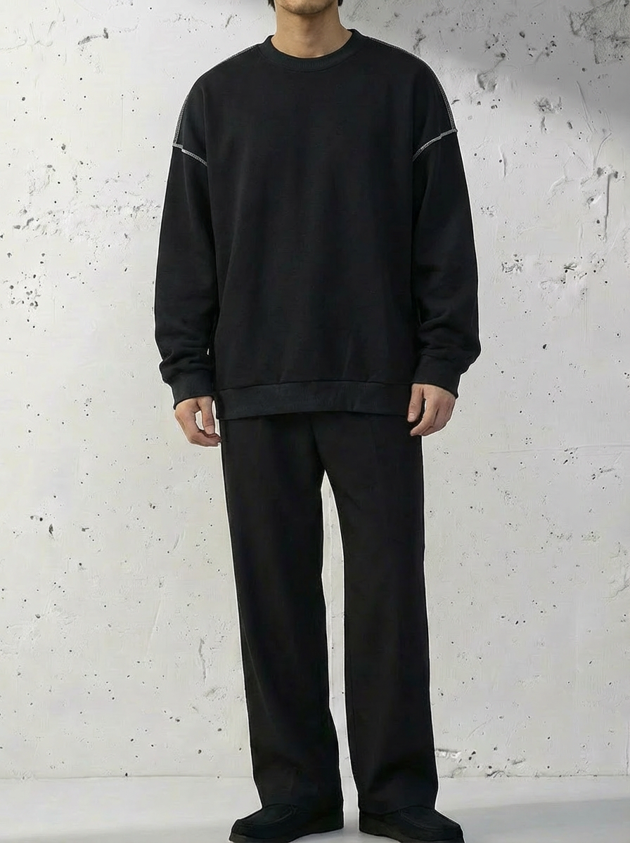 Plain Patchwork Round Neck Sweat Shirt｜BM-T-142