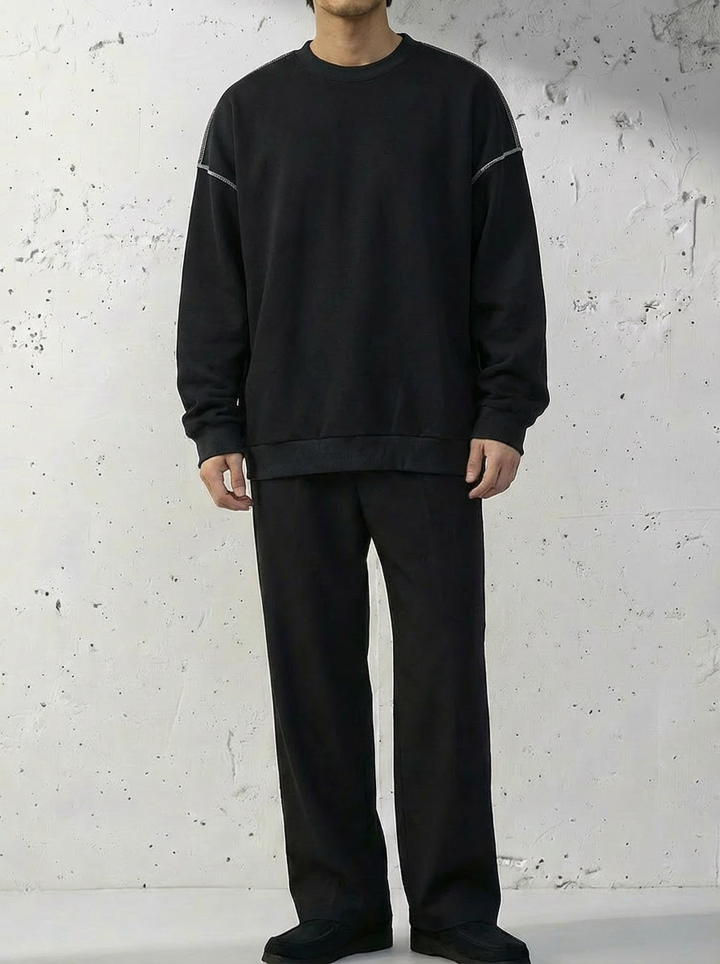 Plain Patchwork Round Neck Sweat Shirt｜BM-T-142