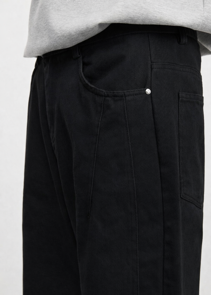 3D Arc-Cut Wide-Leg Black Trousers｜BM-B-138