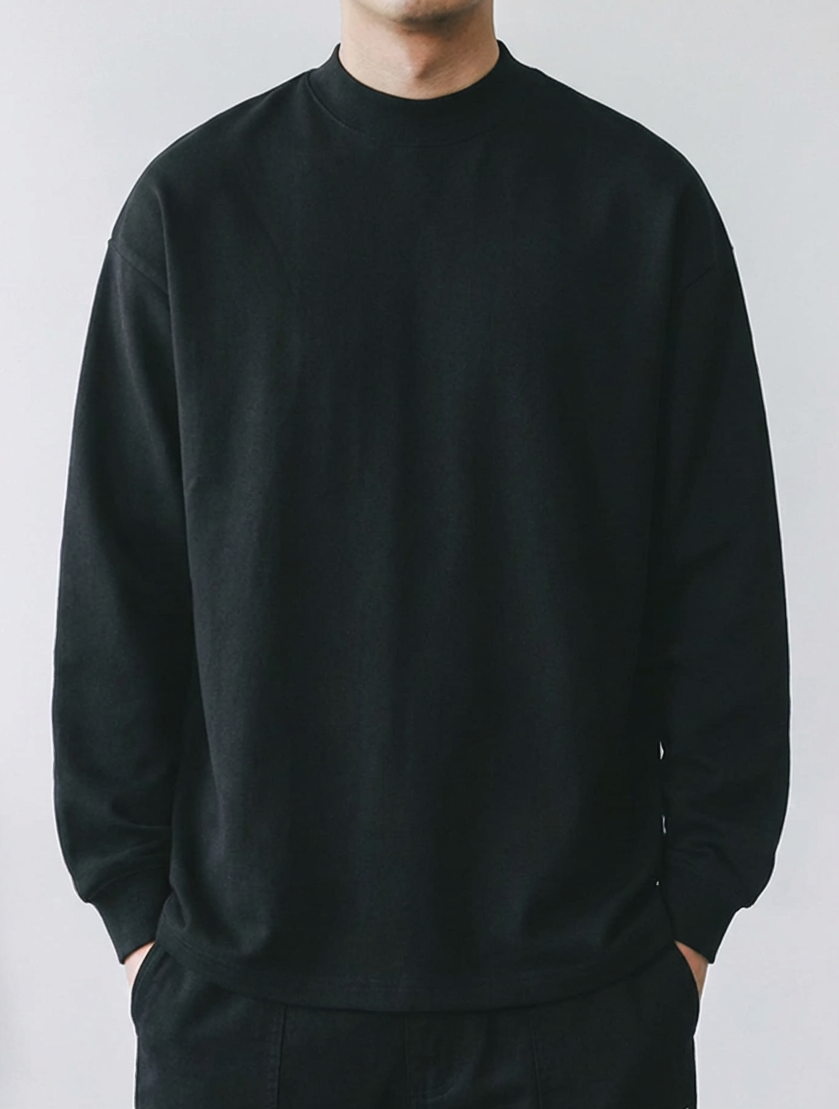Premium 300g Cotton Mock Neck Long Sleeve｜BM-T-140