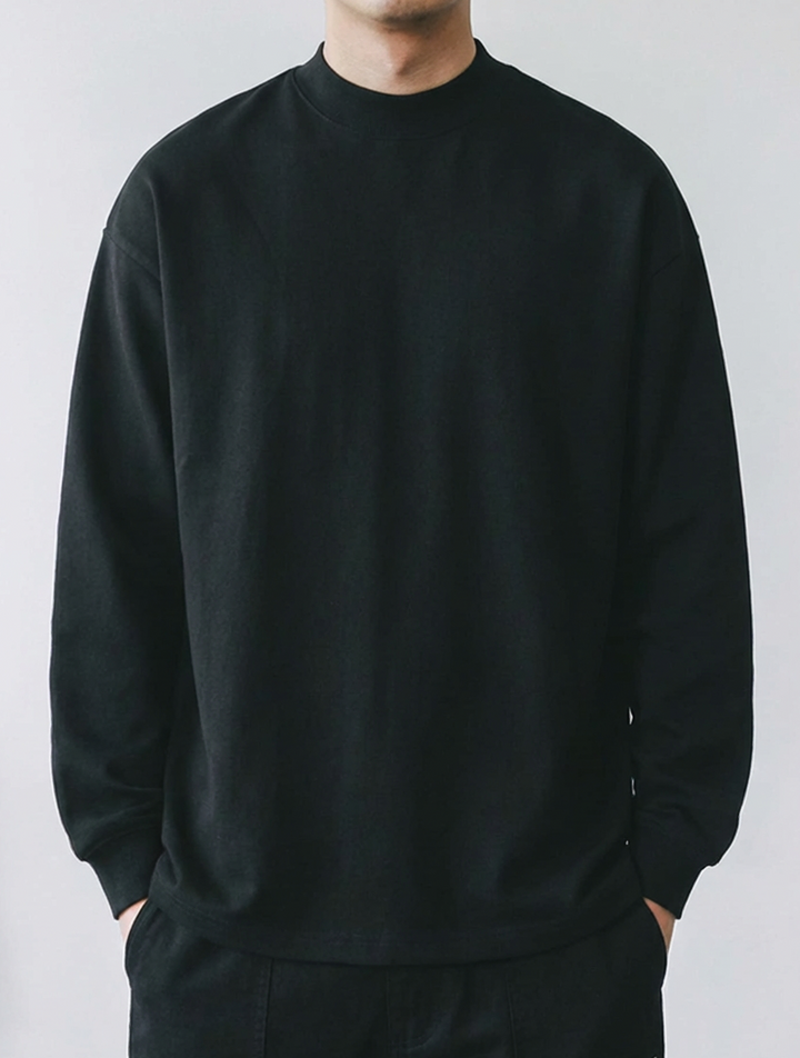 Premium 300g Cotton Mock Neck Long Sleeve｜BM-T-140