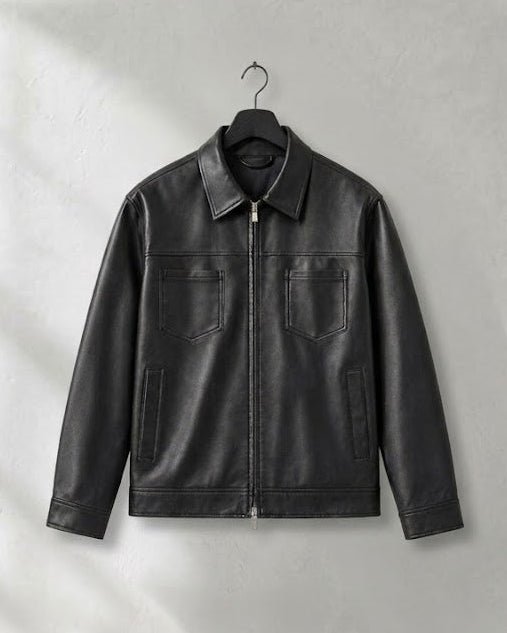 Faux Leather Collared Moto Jacket｜BM-O-150