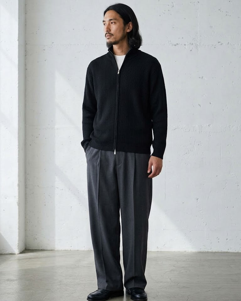 Dense-Rib Stand Collar Zip Knit｜BM-T-180