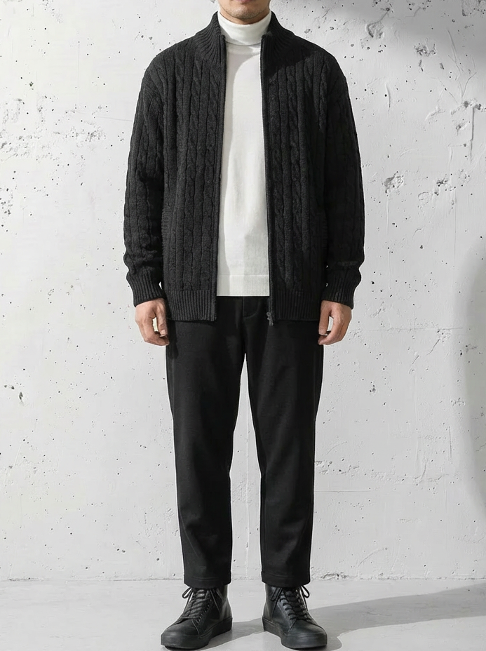 Shoulder Twist Zip Luxe Cardigan｜BM-T-139