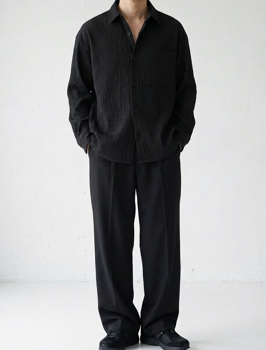 Soft-Crease Modern Form Black Shirt｜BM-T-144