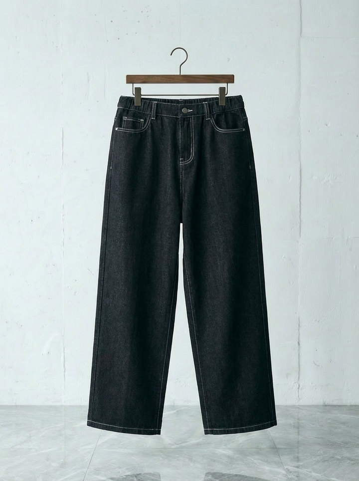 Contrast Stitch Panel Black Denim｜BM-B-129