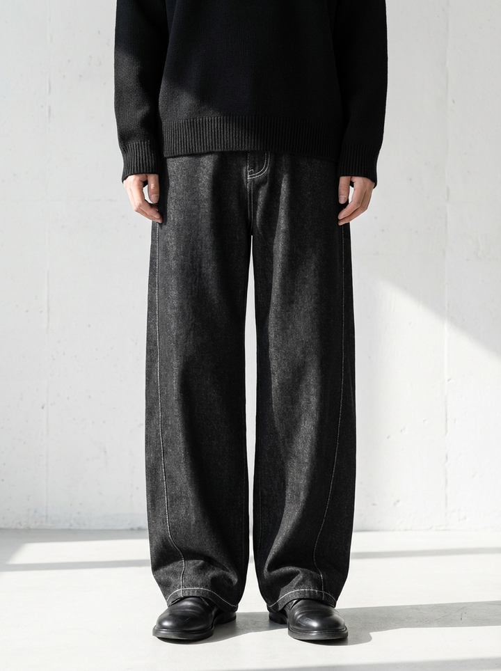 Contrast Stitch Panel Black Denim｜BM-B-129
