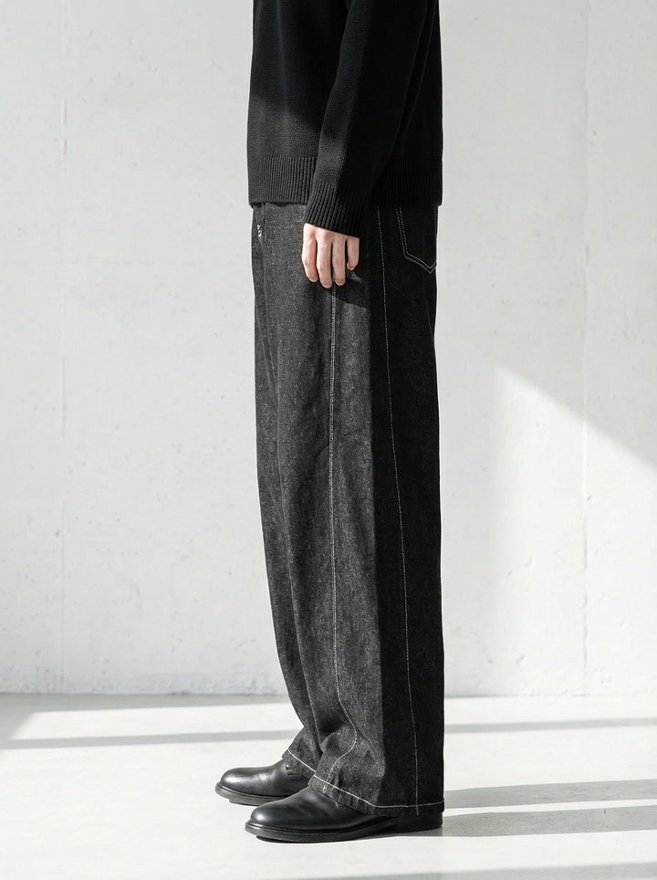 Contrast Stitch Panel Black Denim｜BM-B-129