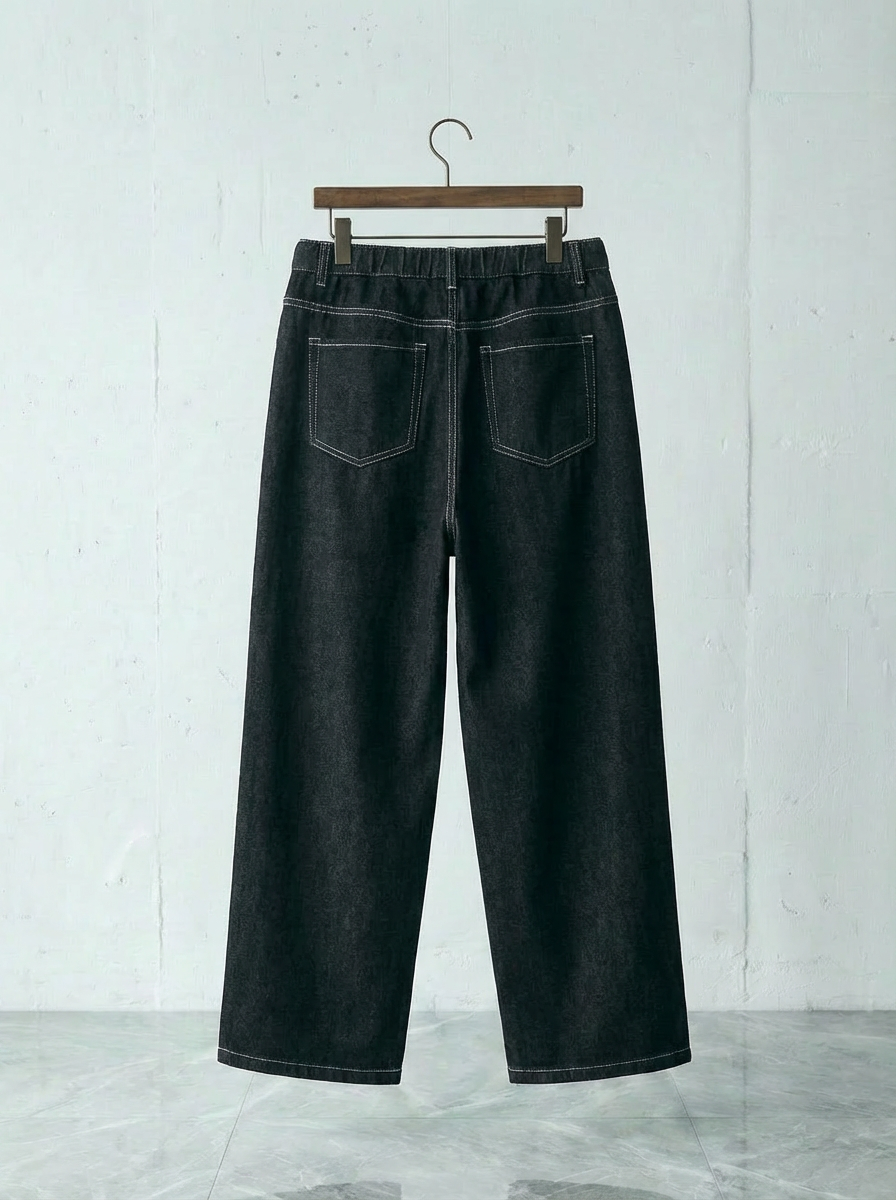 Contrast Stitch Panel Black Denim｜BM-B-129