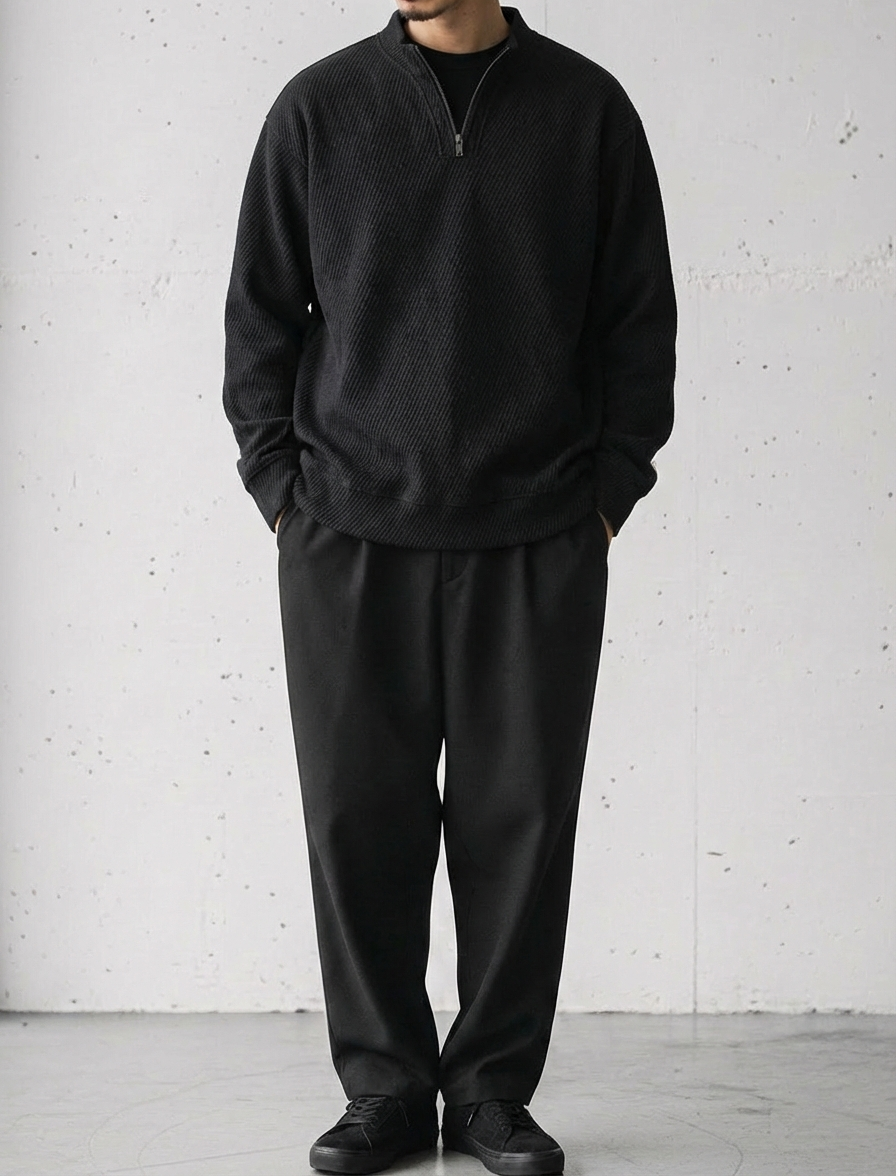 Twill Half-Zip Stand Collar Sweatshirt 550g ｜BM-T-147