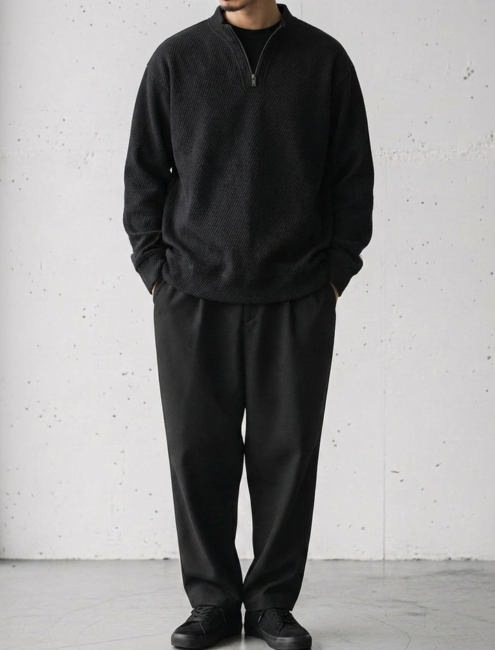 Twill Half-Zip Stand Collar Sweatshirt 550g ｜BM-T-147