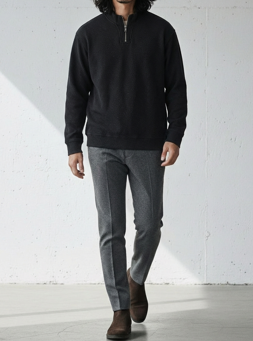 Twill Half-Zip Stand Collar Sweatshirt 550g ｜BM-T-147