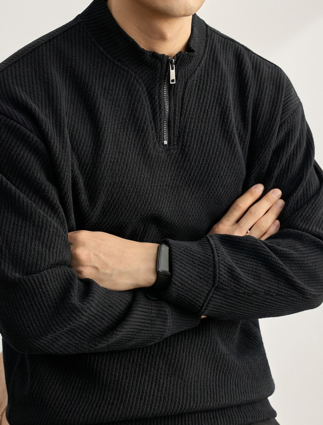 Twill Half-Zip Stand Collar Sweatshirt 550g ｜BM-T-147