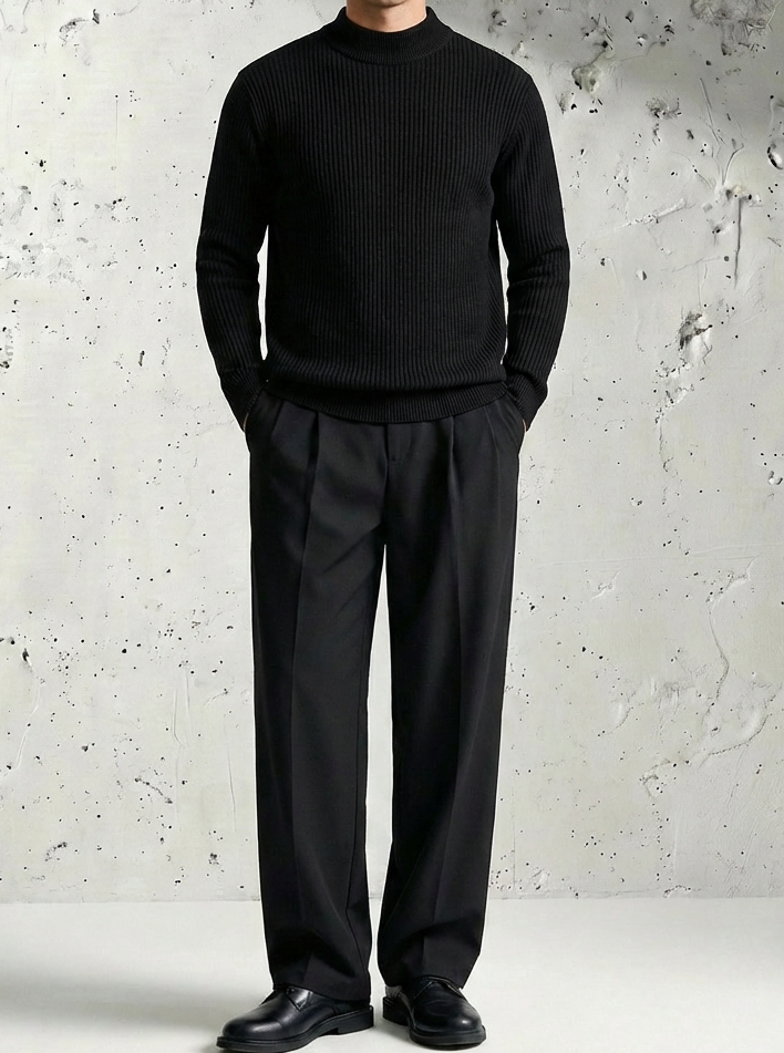 Rib-Knit Mock Neck Luxury Sweater｜BM-T-151