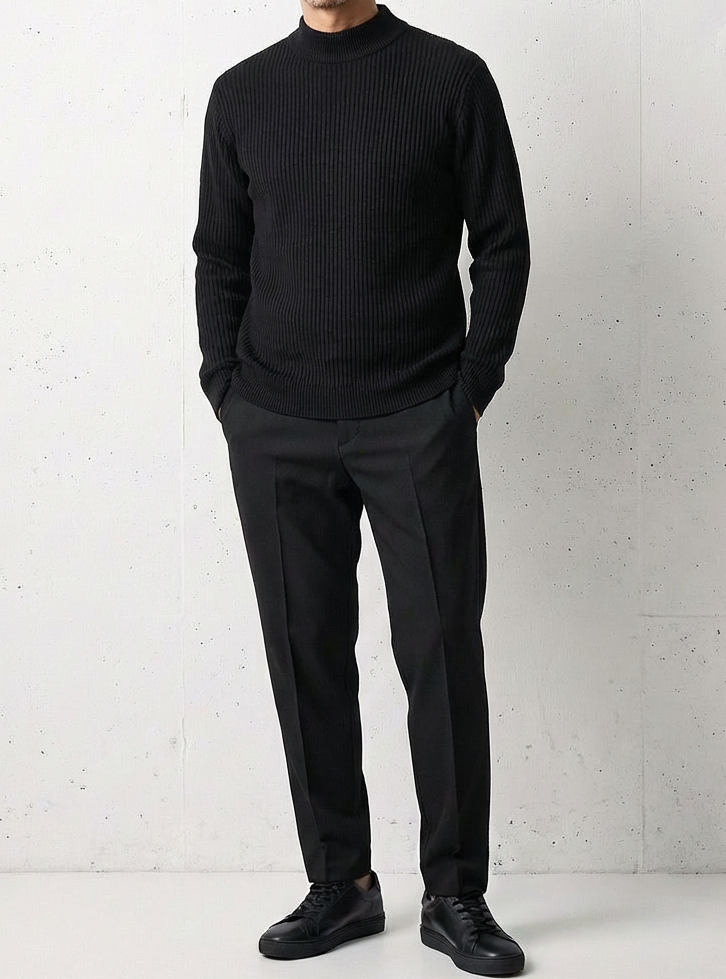 Rib-Knit Mock Neck Luxury Sweater｜BM-T-151