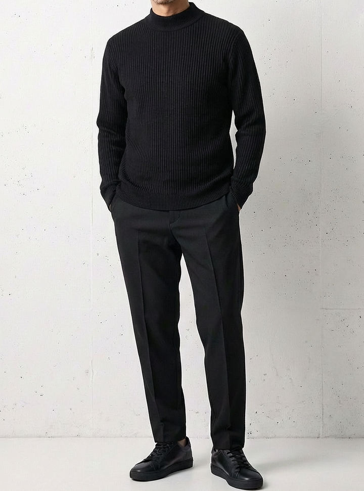 Rib-Knit Mock Neck Luxury Sweater｜BM-T-151