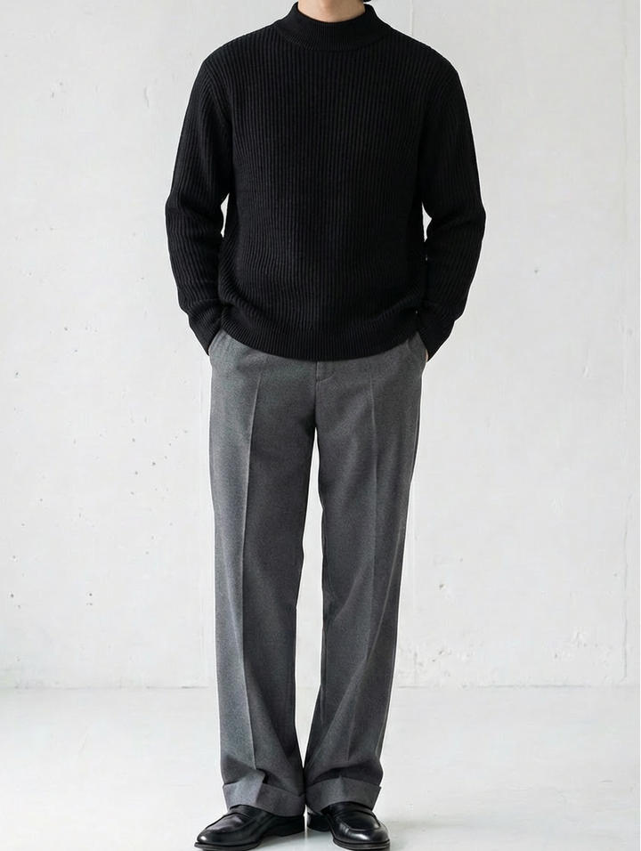 Rib-Knit Mock Neck Luxury Sweater｜BM-T-151