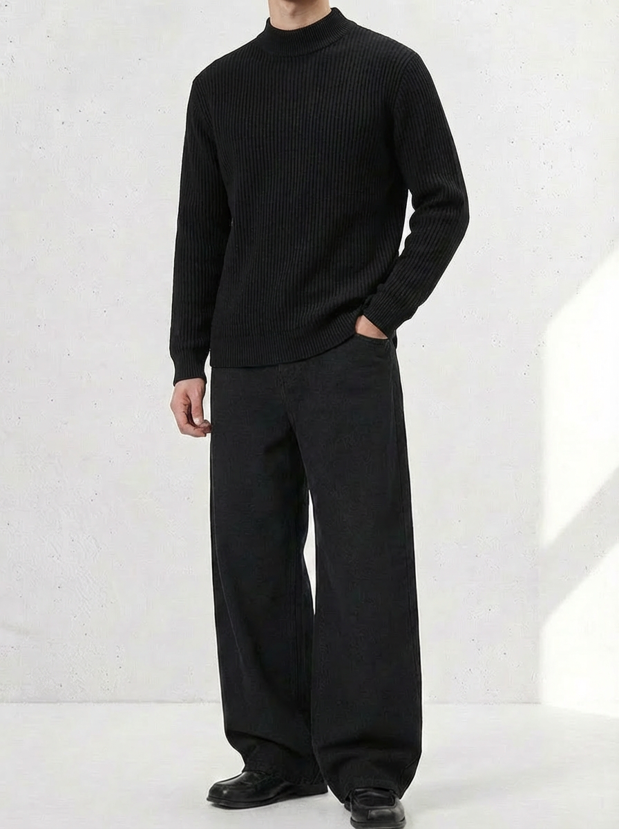 Rib-Knit Mock Neck Luxury Sweater｜BM-T-151