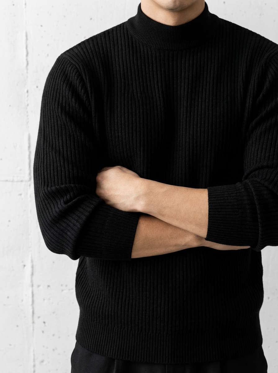 Rib-Knit Mock Neck Luxury Sweater｜BM-T-151
