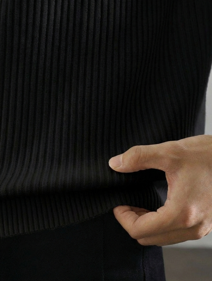 Rib-Knit Mock Neck Luxury Sweater｜BM-T-151