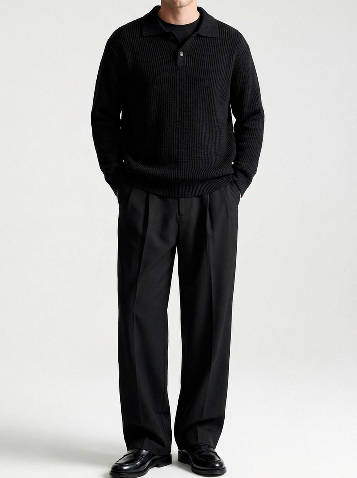 Minimal Lapel-Style Polo-Neck Sweater｜BM-T-152