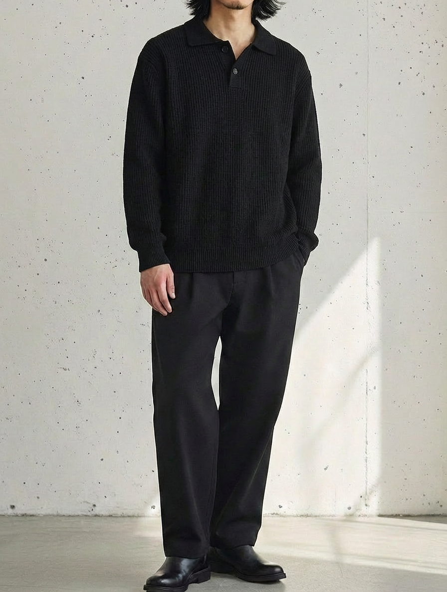Minimal Lapel-Style Polo-Neck Sweater｜BM-T-152