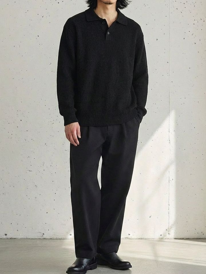Minimal Lapel-Style Polo-Neck Sweater｜BM-T-152