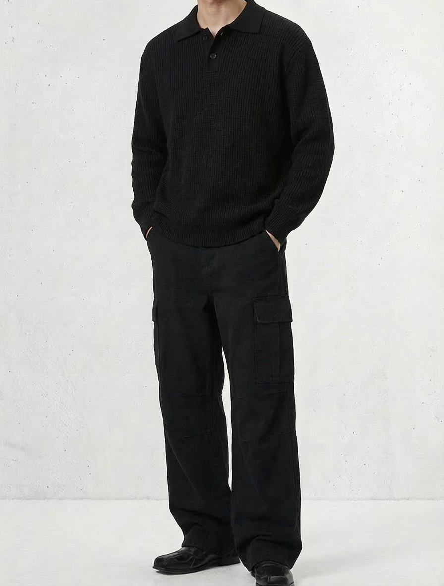 Minimal Lapel-Style Polo-Neck Sweater｜BM-T-152