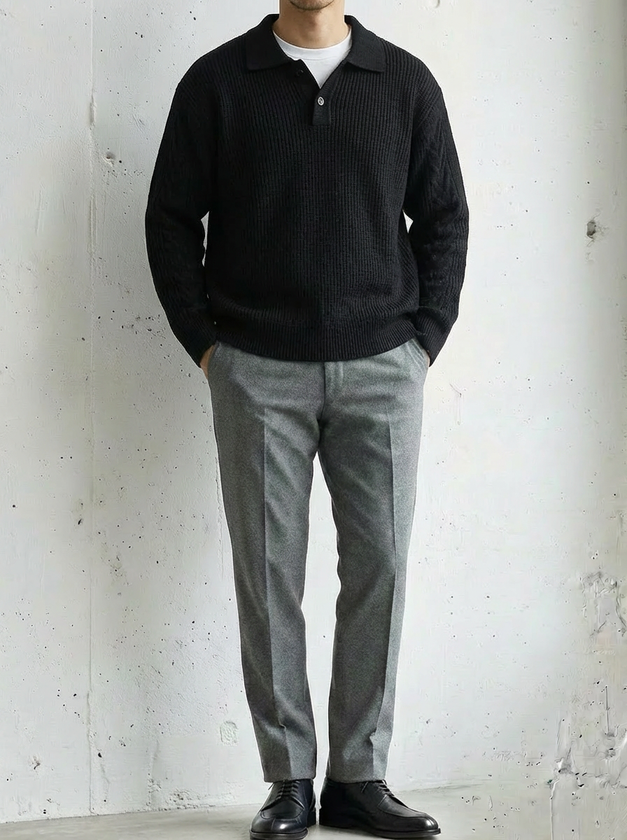 Minimal Lapel-Style Polo-Neck Sweater｜BM-T-152