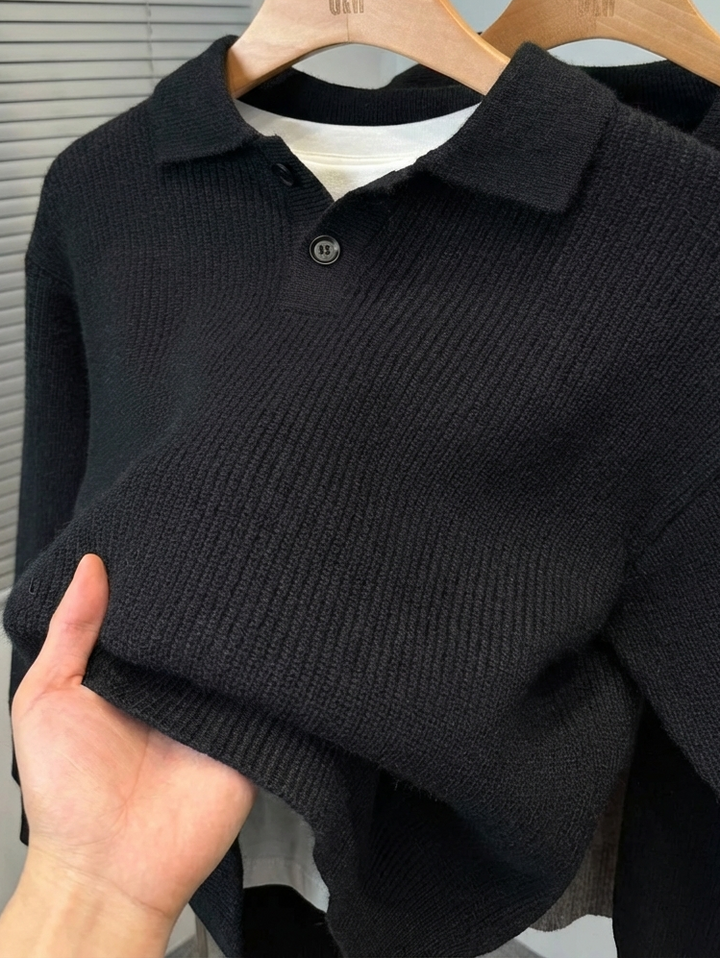Minimal Lapel-Style Polo-Neck Sweater｜BM-T-152