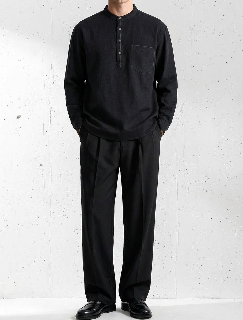 Classic Cotton Henley Effortless Style Shirt｜BM-T-155