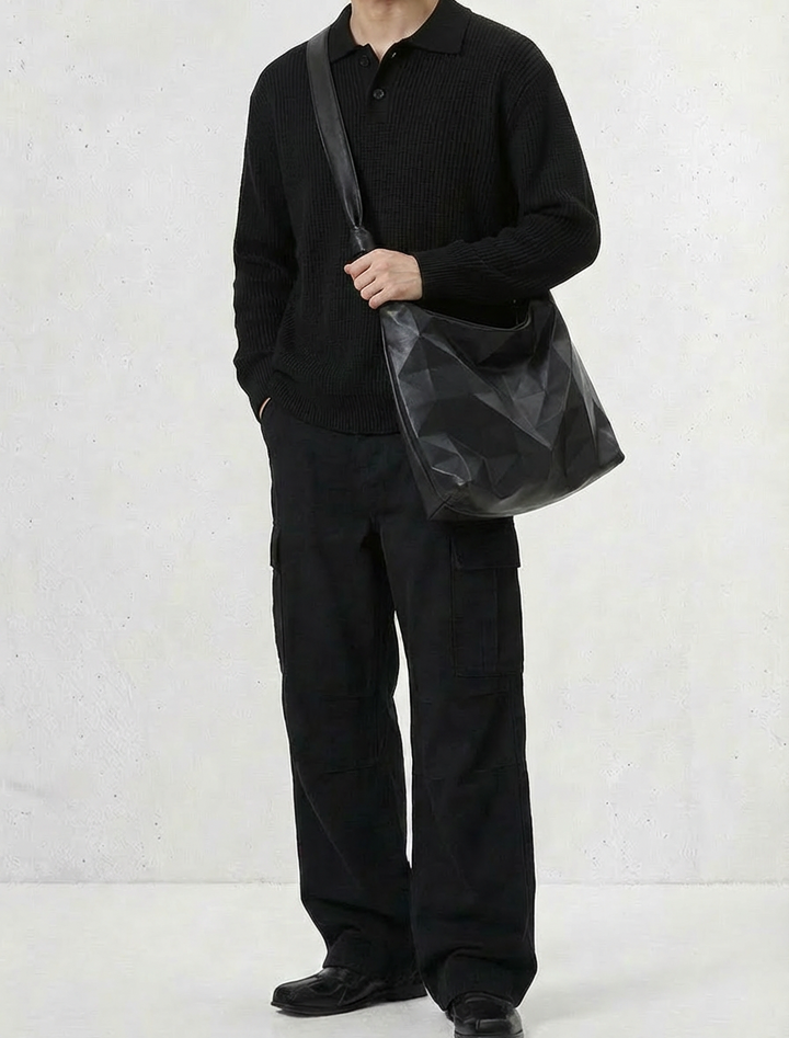 3D Sculpted Matte Black Shoulder Bag｜BM-OT-17