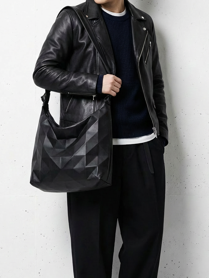3D Sculpted Matte Black Shoulder Bag｜BM-OT-17