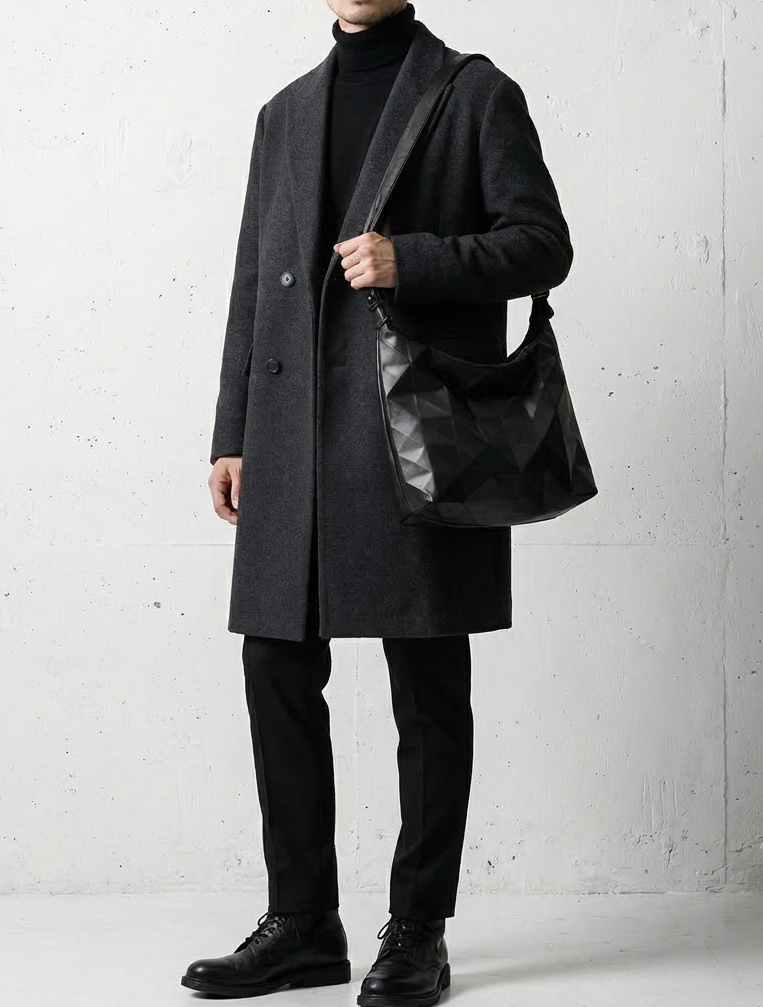 3D Sculpted Matte Black Shoulder Bag｜BM-OT-17