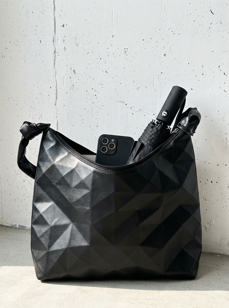 3D Sculpted Matte Black Shoulder Bag｜BM-OT-17